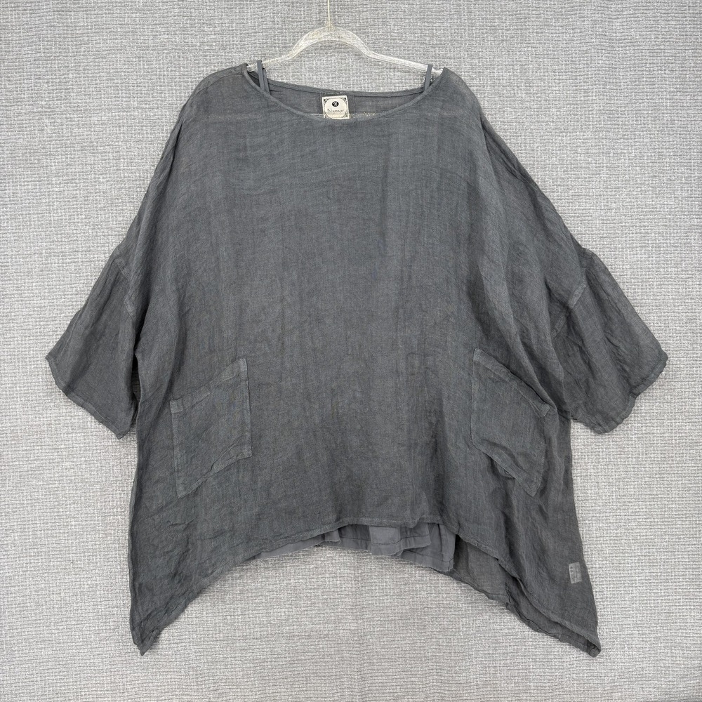 Namsar Set Tunic & Tank Blouse Womens XL Gray Linen Dolman Sleeve Pocket Lagom